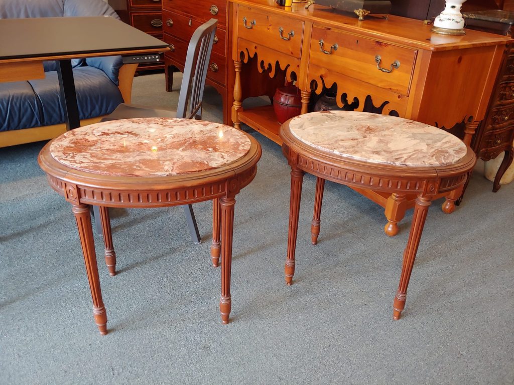 Pair French Deco Marble Top End Tables