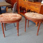 Pair French Deco Marble Top End Tables