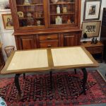 Thick French Oak Extension Table with Travertine Inserts