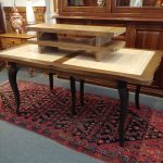 Thick French Oak Extension Table with Travertine Inserts