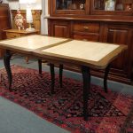 Thick French Oak Extension Table with Travertine Inserts