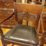 Pair Anglo Indian Teak and Leather Barstools