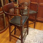 Pair Anglo Indian Teak and Leather Barstools