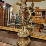 French Moreau Bronze Lamp with Silk Shade