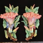 Pair French Majolica Fives Lille Wall Pockets