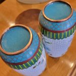 Pair Mirror Image Fine Cloisonne Vase. 7.25 inches tall