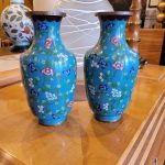 Near Pair 1920s Chinese Cloisonne Vases, 9.25 inches
