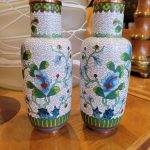 Pair Mirror Image Fine Cloisonne Vase. 7.25 inches tall