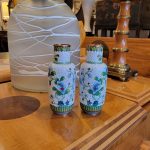 Pair Mirror Image Fine Cloisonne Vase. 7.25 inches tall