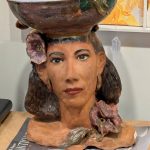 Folk Art Ceramic Bust with Bowl