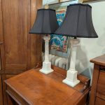 Pair Marble Column Table Lamps