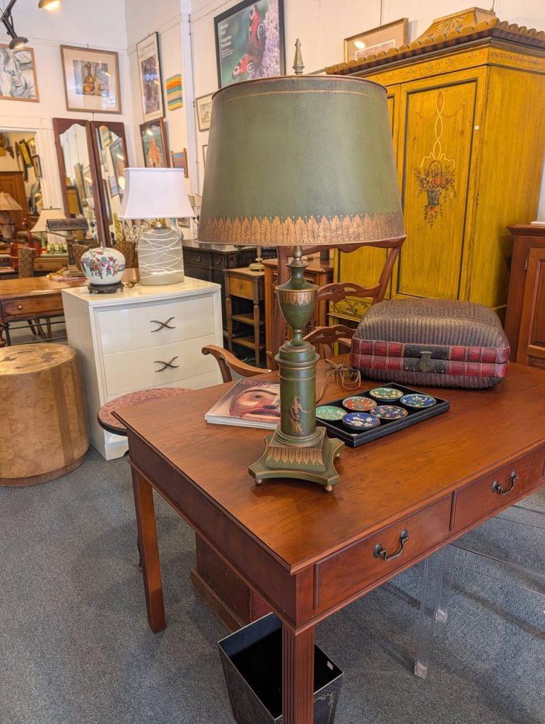 Vintage French Green Tole Lamp