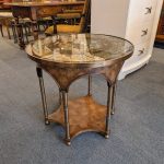 Verre Eglomise, Burl and Brass Side Table