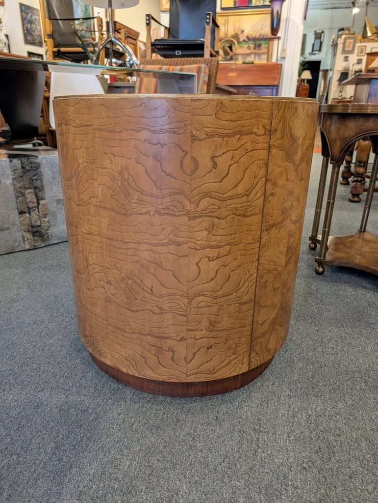 Mid Century Burl Drum Side Table