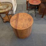 Mid Century Burl Drum Side Table