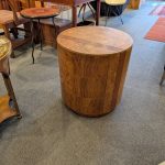 Mid Century Burl Drum Side Table