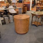 Mid Century Burl Drum Side Table