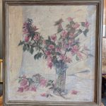 1940s Floral Painting in Original Frame