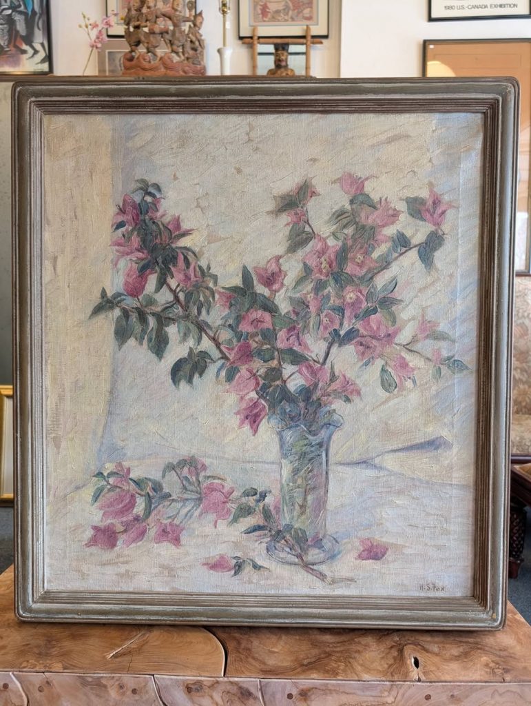 1940s Floral Painting in Original Frame