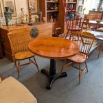 Antique Iron Base Tavern / Breakfast Table and Pair Windsor Chairs