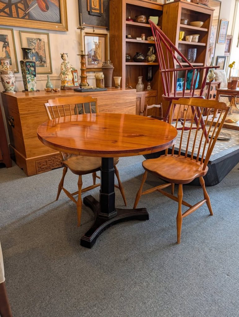 Antique Iron Base Tavern / Breakfast Table and Pair Windsor Chairs