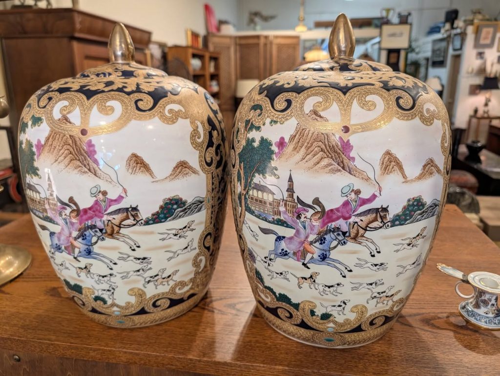 Pair 15 inch Chinese Export Jars