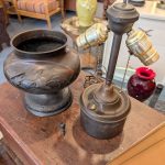 Antique Bronze Kerosene Lamp, Electrified
