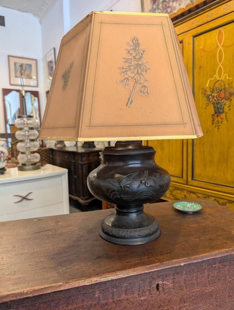 Antique Bronze Kerosene Lamp, Electrified