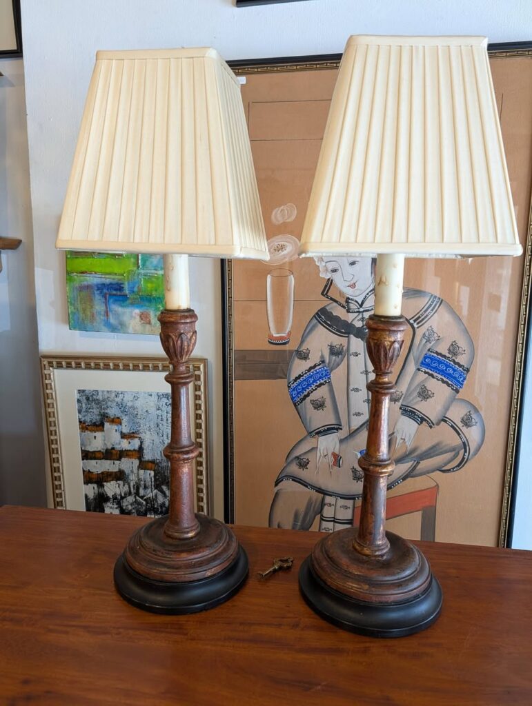 Pair Vintage Distressed Buffet Lamps