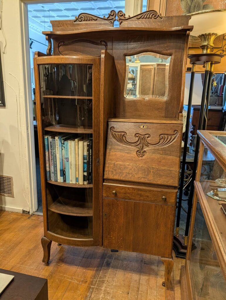 Antique Oak Side by Side Bookcase Secretary