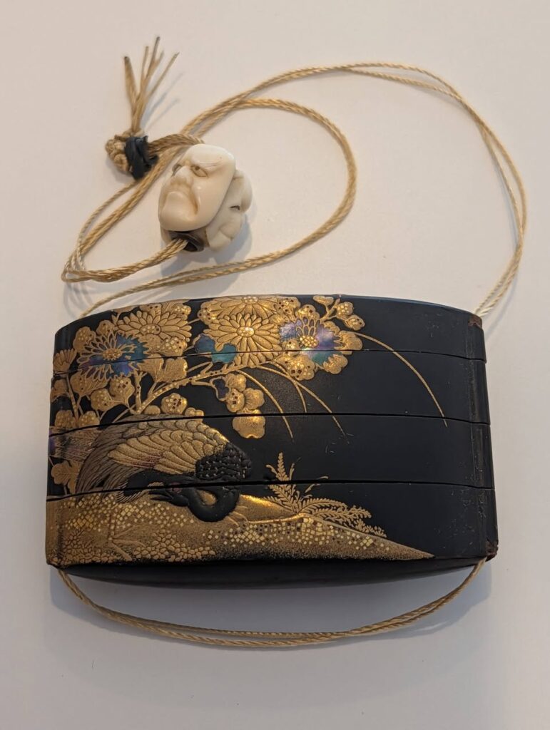 Antique Lacquer and Gold Inro with Inlays