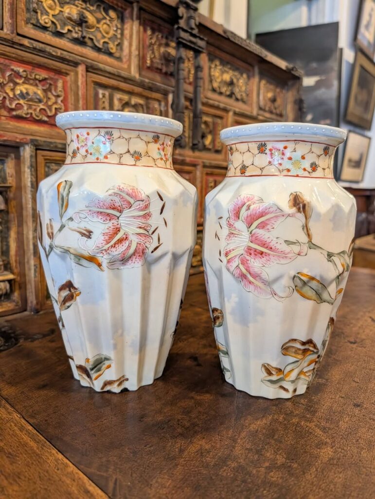 Pair 9.5 inch Taisho Period Vase