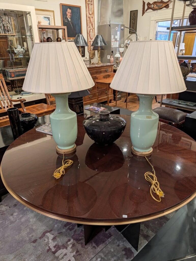 Pair Celadon Designer Lamps