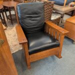 Stickley Mission Oak Rocking Chair in Black Leather