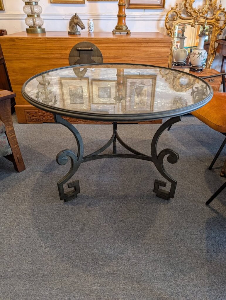 Jerry Pair, Iron Greek Key Center Table. 40″ dia