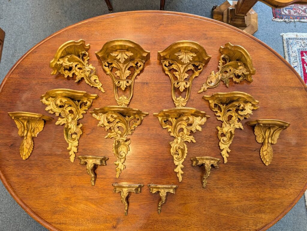 Assemblage of 7 Pairs of Gilded Sconces
