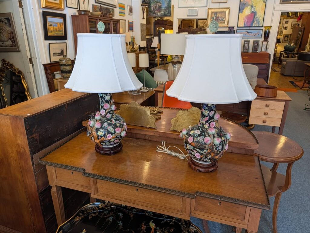 Pair Famille Noir Vase Lamps