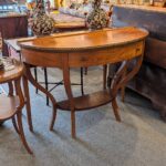 Tall Walnut Demilune Console
