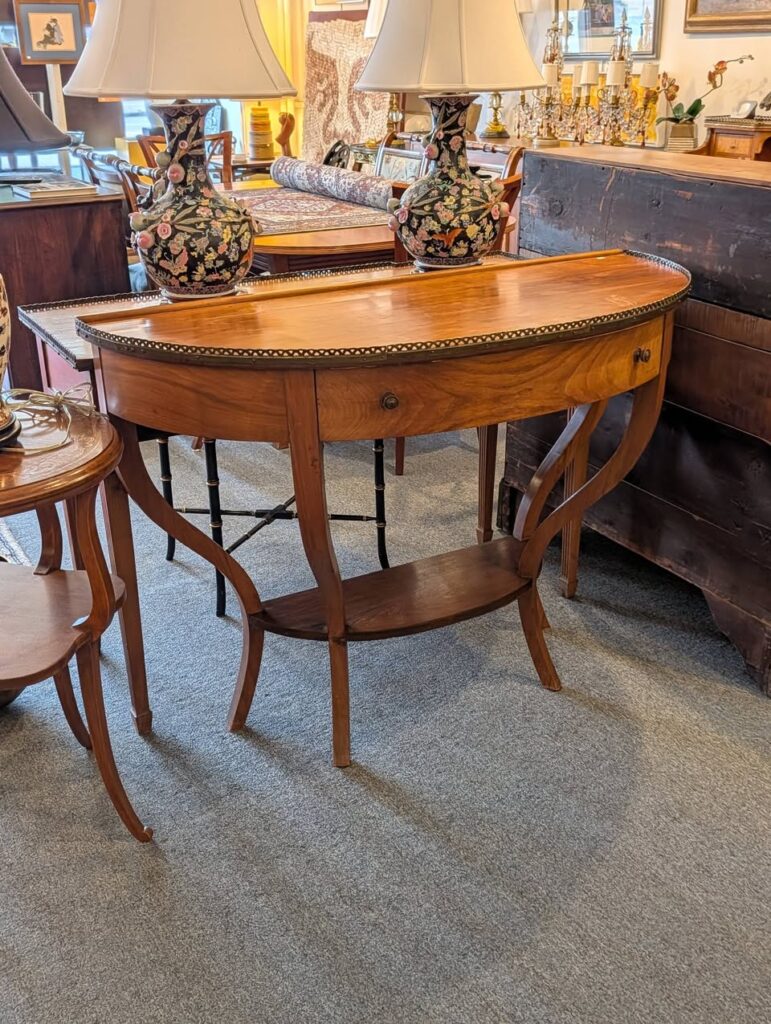 Tall Walnut Demilune Console