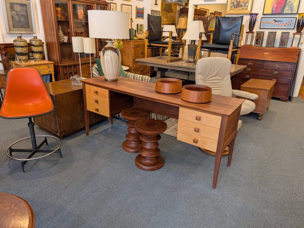 Solid Walnut and Birdseye Maple Desk / Credenza