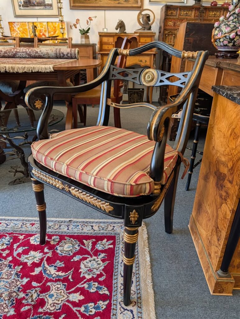 Regency Style Ebonized and Gilt Armchair