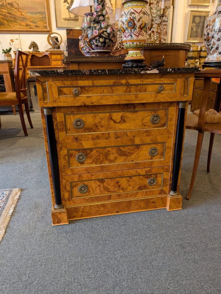 Italian Burl and Marble 4 Drawer Chest