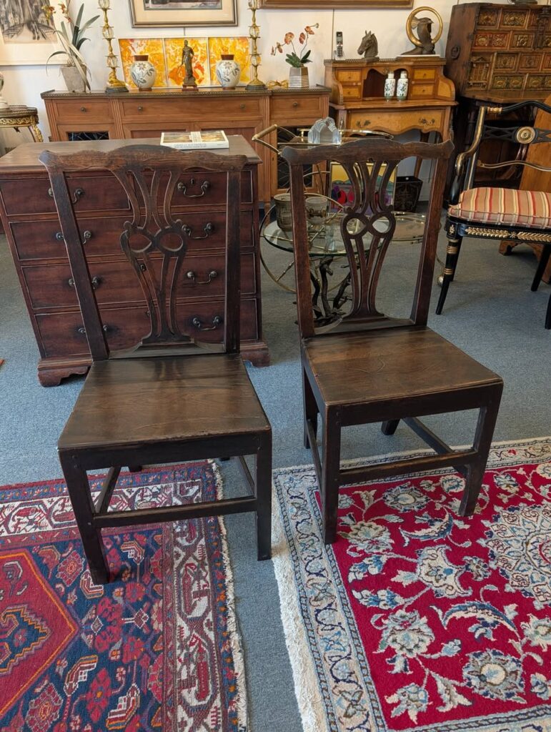 Pair 18th Century Chippendale Hall Chairs
